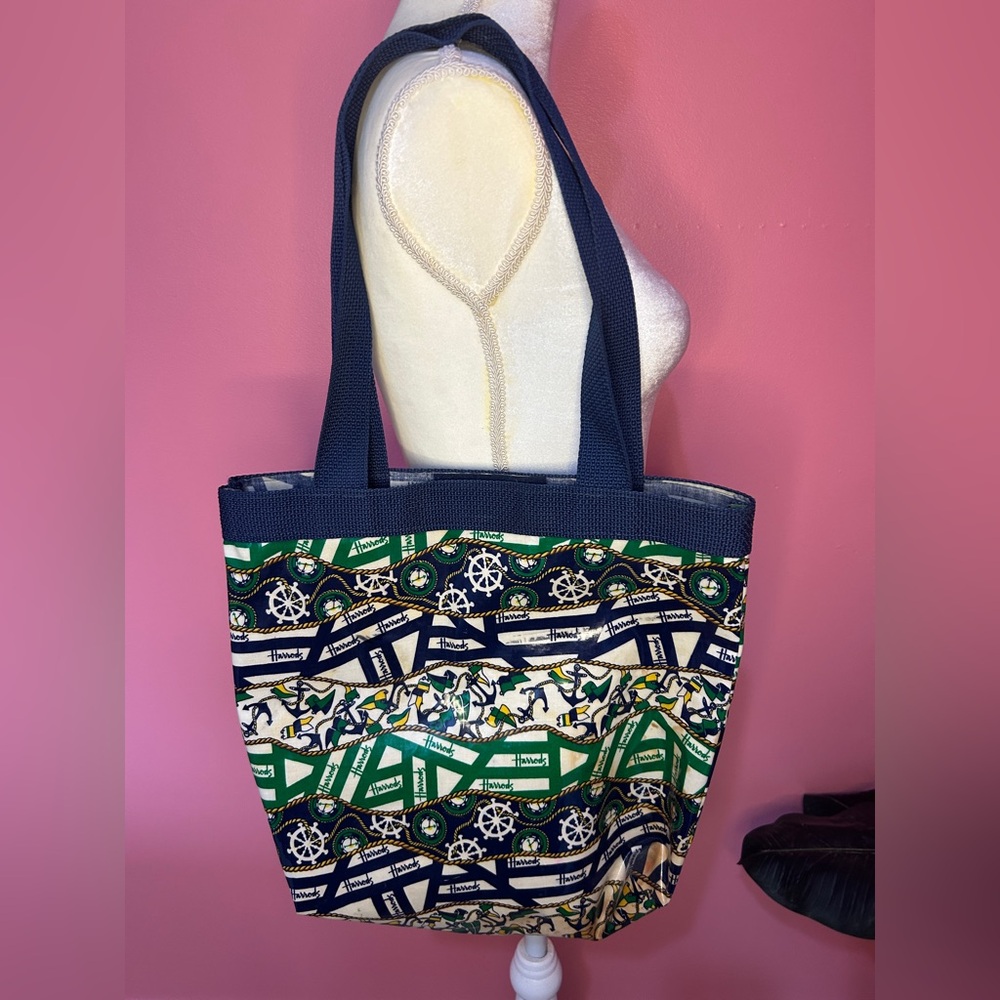 RARE FIND Vintage Harrods Knightsbridge sailing regatta laminated shopper tote
